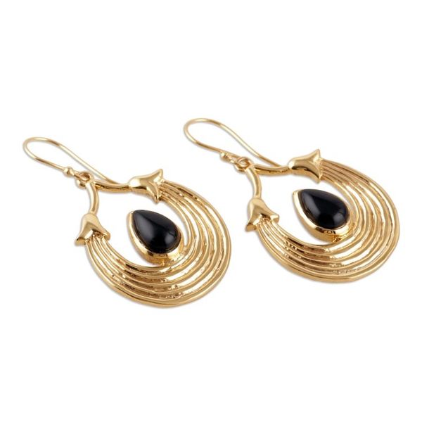 Alternate image for High-Polished Semi-Abstract Black Onyx Dangle Earrings Midnight Cradle