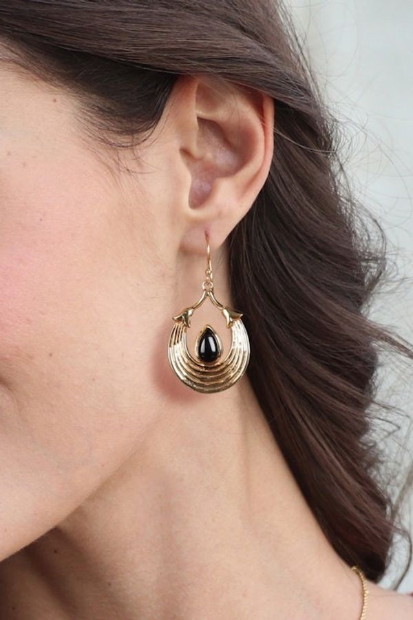 Alternate image for High-Polished Semi-Abstract Black Onyx Dangle Earrings Midnight Cradle