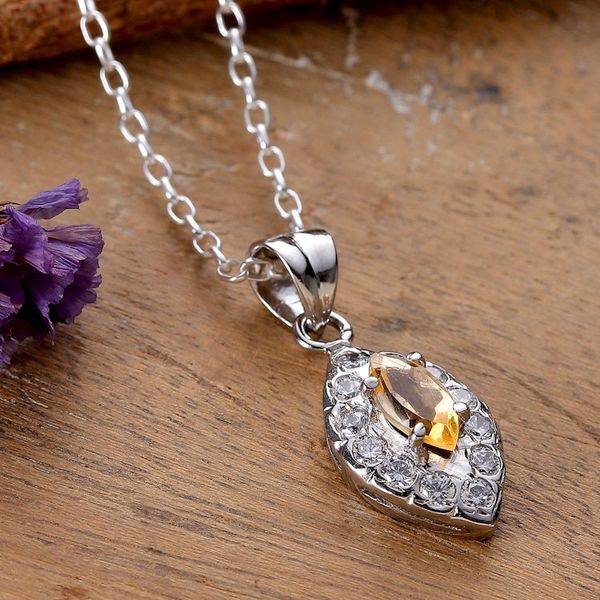 Alternate image for Leaf-Shaped Rhodium-Plated 1-Carat Citrine Pendant Necklace Leaf of Success