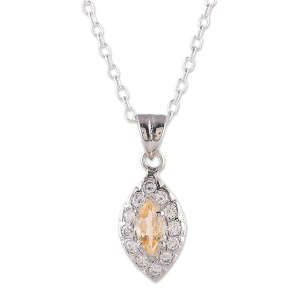 Alternate image for Leaf-Shaped Rhodium-Plated 1-Carat Citrine Pendant Necklace Leaf of Success