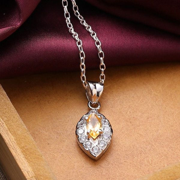 Alternate image for Leaf-Shaped Rhodium-Plated 1-Carat Citrine Pendant Necklace Leaf of Success