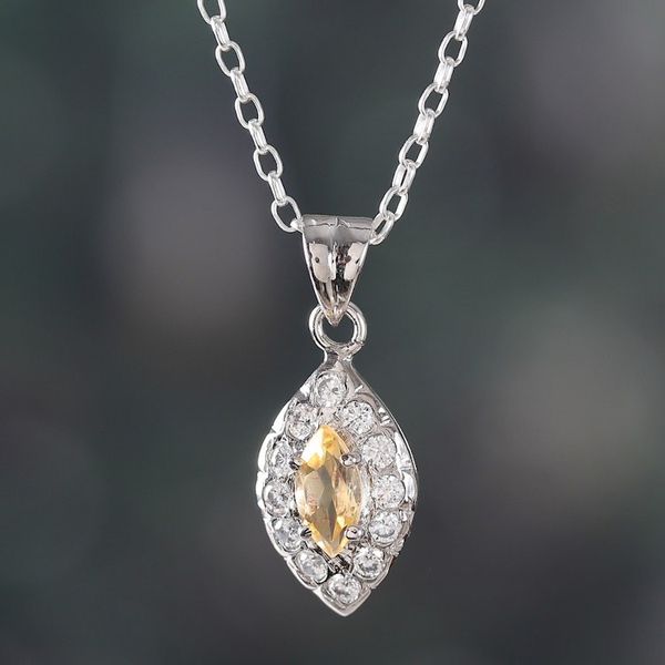 Alternate image for Leaf-Shaped Rhodium-Plated 1-Carat Citrine Pendant Necklace Leaf of Success