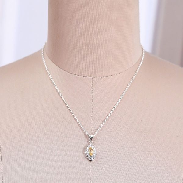 Alternate image for Leaf-Shaped Rhodium-Plated 1-Carat Citrine Pendant Necklace Leaf of Success