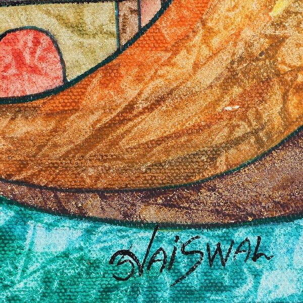 Alternate image for Traditional Acrylic on Canvas Painting of Vamana Avatar Sacred Step
