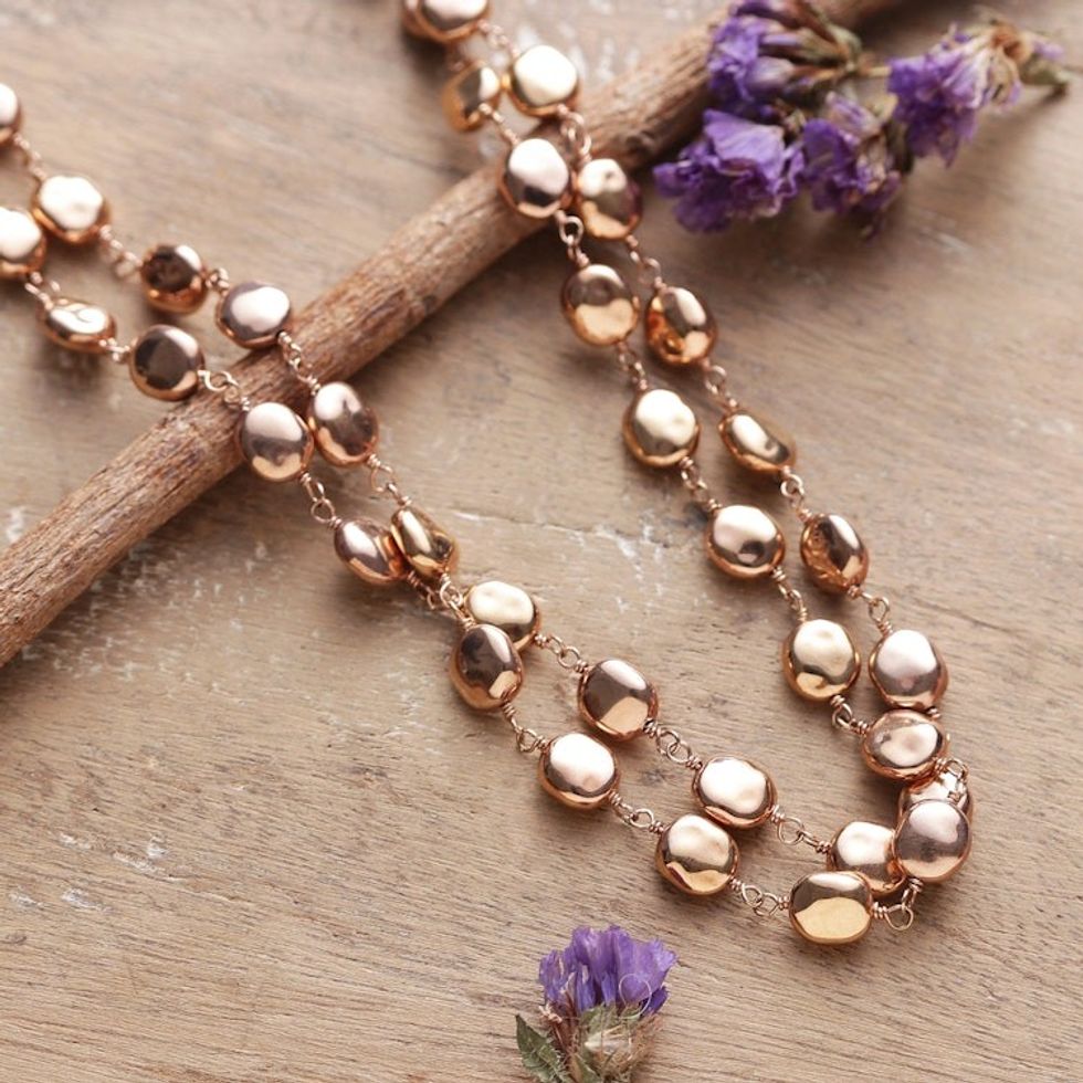 High-Polished 22k Rose Gold-Plated Link Strand Necklace 'Glorious Beans'
