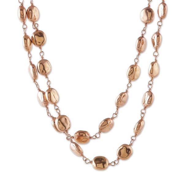 Alternate image for High-Polished 22k Rose Gold-Plated Link Strand Necklace Glorious Beans