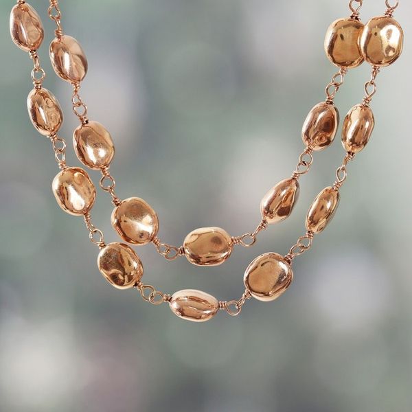 Alternate image for High-Polished 22k Rose Gold-Plated Link Strand Necklace Glorious Beans