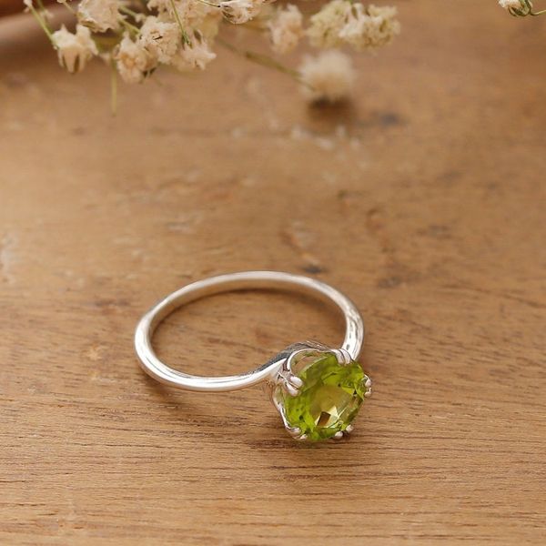 Alternate image for Artisan-Made Natural 2-Carat Faceted Peridot Solitaire Ring Delhi Fortune