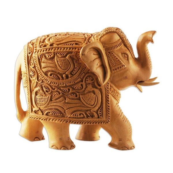 Alternate image for Traditional Regal Kadam Wood Elephant Sculpture from India Maharajas Majesty