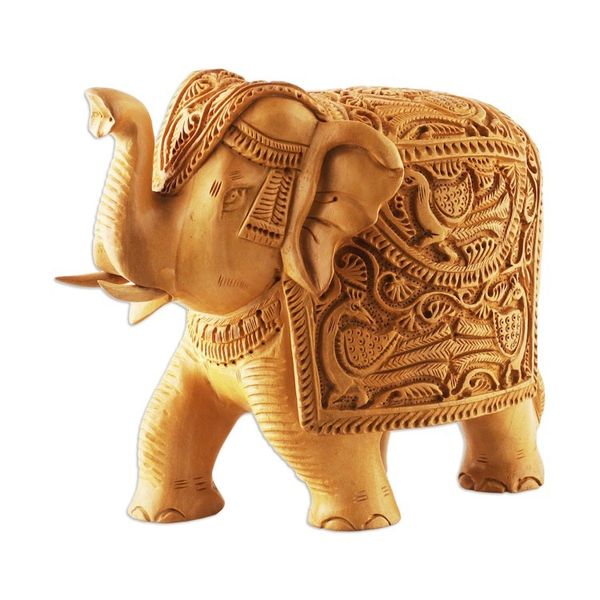 Alternate image for Traditional Regal Kadam Wood Elephant Sculpture from India Maharajas Majesty