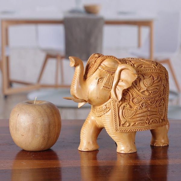 Alternate image for Traditional Regal Kadam Wood Elephant Sculpture from India Maharajas Majesty