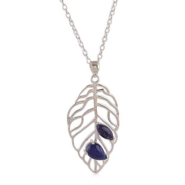 Alternate image for Sylvan-Themed Lapis Lazuli Cabochon Leaf Pendant Necklace Leaf of Truth