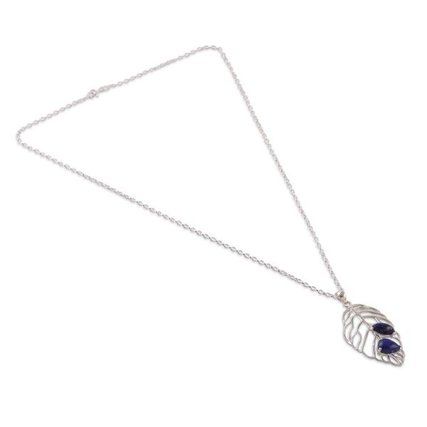 Alternate image for Sylvan-Themed Lapis Lazuli Cabochon Leaf Pendant Necklace Leaf of Truth