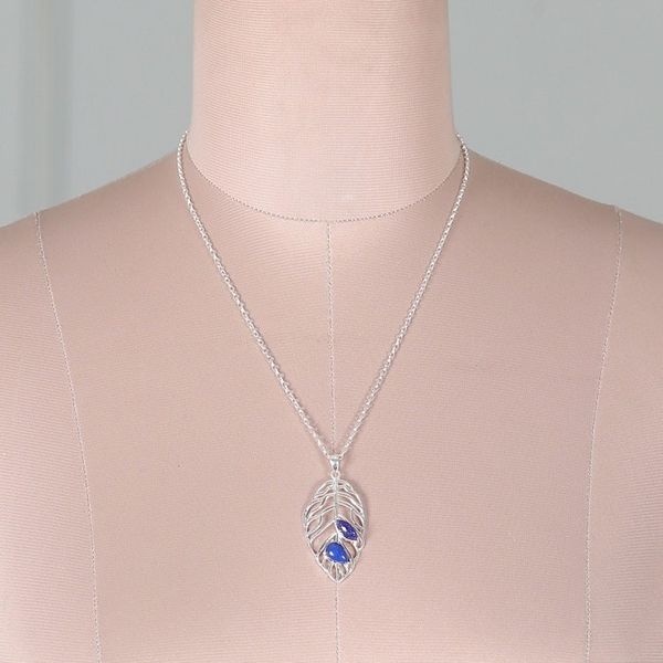 Alternate image for Sylvan-Themed Lapis Lazuli Cabochon Leaf Pendant Necklace Leaf of Truth