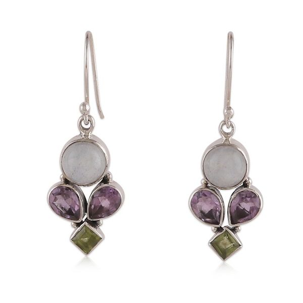 Alternate image for Rainbow Moonstone Amethyst Peridot Silver Dangle Earrings Glamorous Harmony