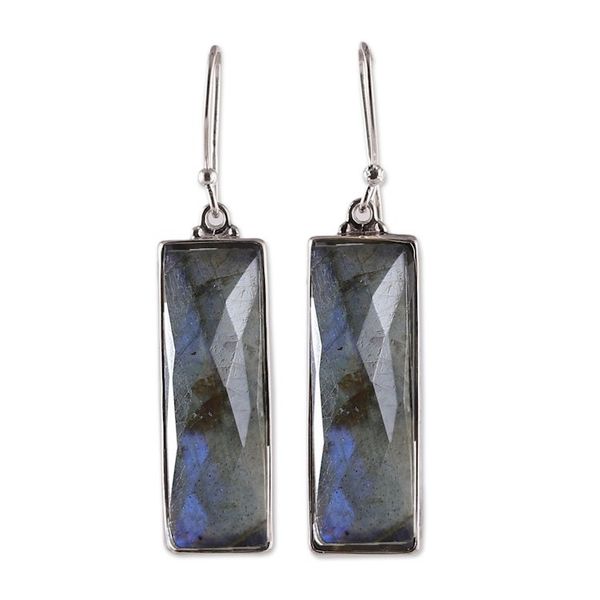 Alternate image for Polished 28-Carat Checkerboard Labradorite Dangle Earrings Idol of Clarity