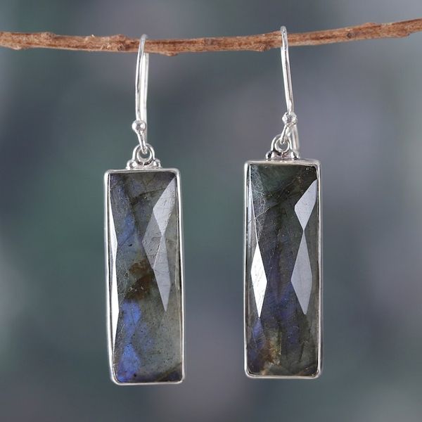 Alternate image for Polished 28-Carat Checkerboard Labradorite Dangle Earrings Idol of Clarity