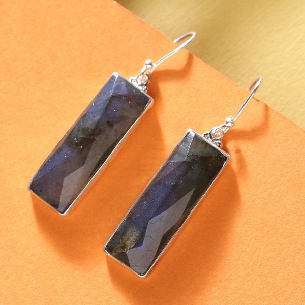 Alternate image for Polished 28-Carat Checkerboard Labradorite Dangle Earrings Idol of Clarity