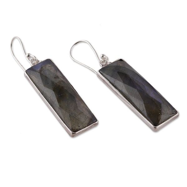 Alternate image for Polished 28-Carat Checkerboard Labradorite Dangle Earrings Idol of Clarity