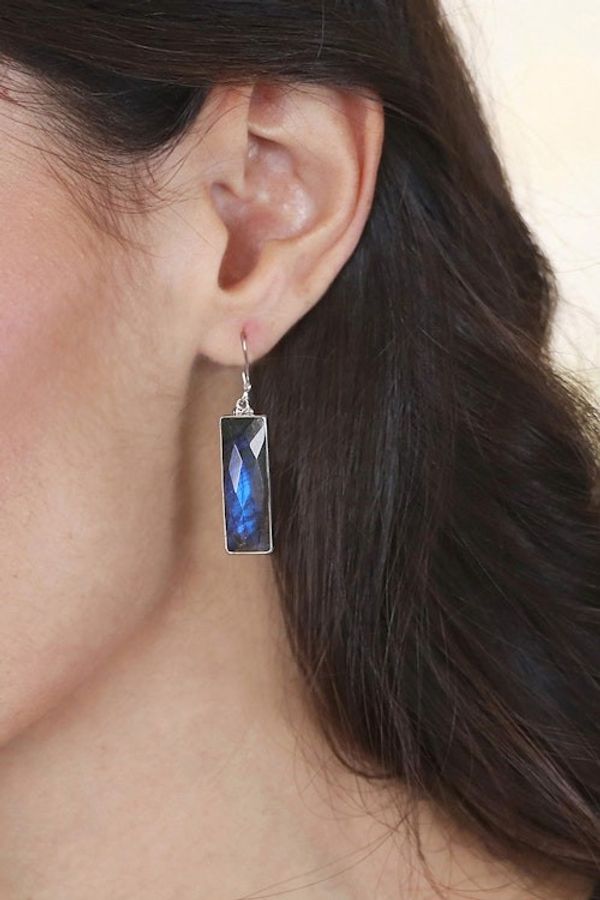Alternate image for Polished 28-Carat Checkerboard Labradorite Dangle Earrings Idol of Clarity