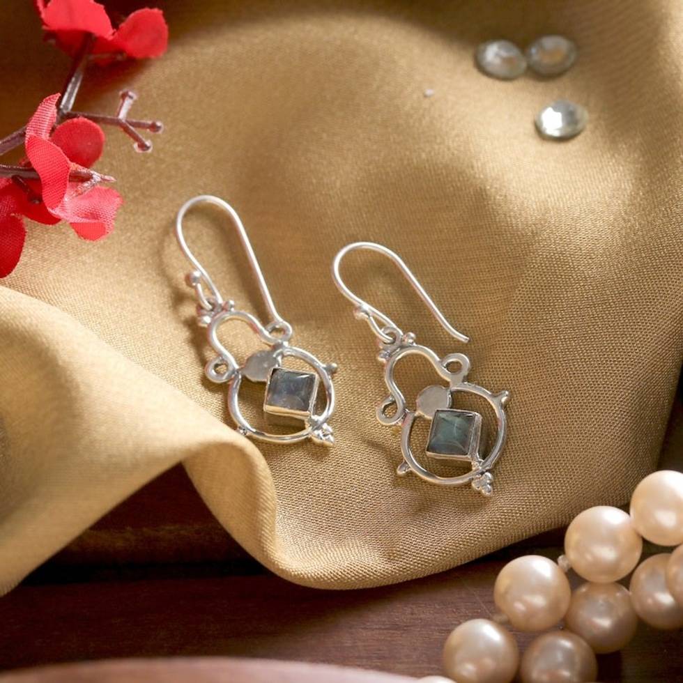 Fair Trade Indian-Made Classic Labradorite Dangle Earrings 'Dame of Mysticism'