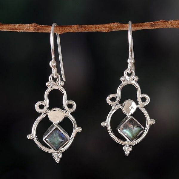 Alternate image for Fair Trade Indian-Made Classic Labradorite Dangle Earrings Dame of Mysticism