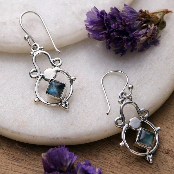 Alternate image for Fair Trade Indian-Made Classic Labradorite Dangle Earrings Dame of Mysticism