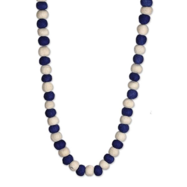 Alternate image for Artisan-Made Wool Felt Garland in Navy and Ivory Shades Navy Pompoms