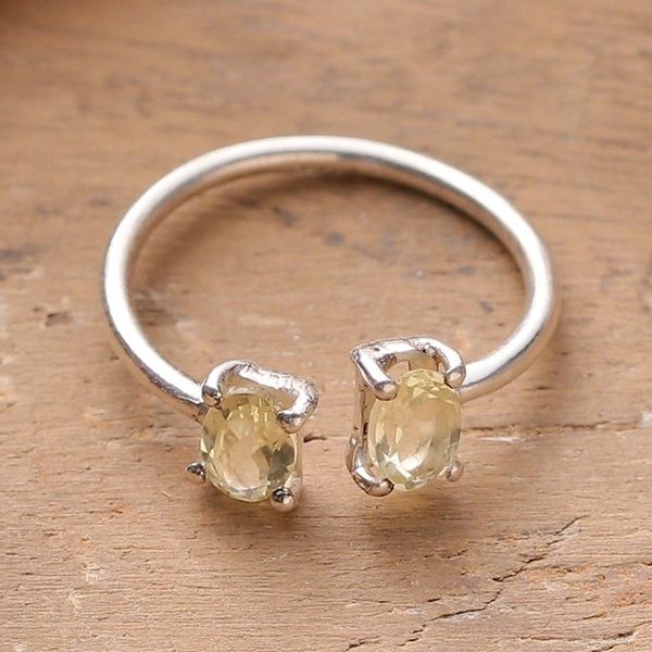 Alternate image for Sterling Silver Wrap Ring with Faceted Lemon Quartz Stones Twin Glow