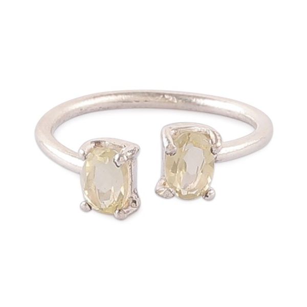Alternate image for Sterling Silver Wrap Ring with Faceted Lemon Quartz Stones Twin Glow