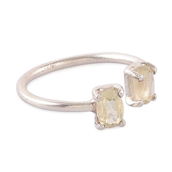 Alternate image for Sterling Silver Wrap Ring with Faceted Lemon Quartz Stones Twin Glow
