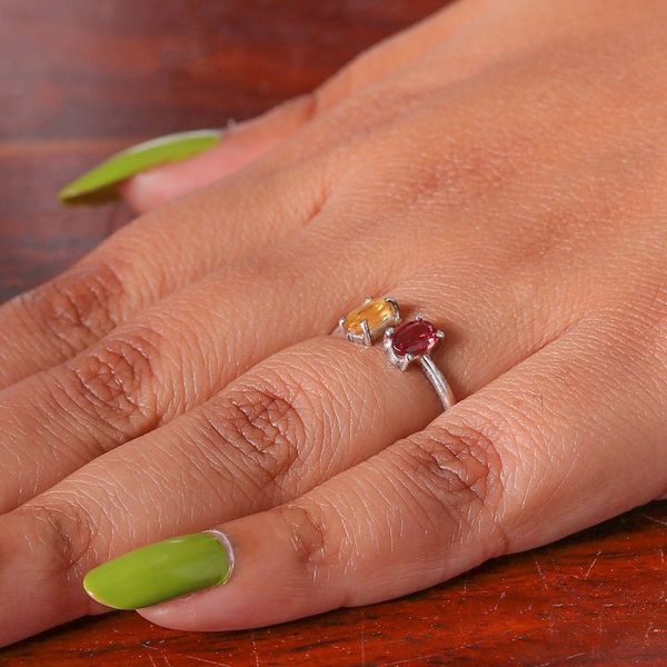 Alternate image for Modern Garnet Citrine Sterling Silver Wrap Ring from India Twin Glam