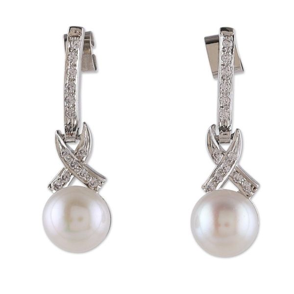 Alternate image for Indian Rhodium-Plated Natural Cream Pearl Dangle Earrings Oceanic Sparks