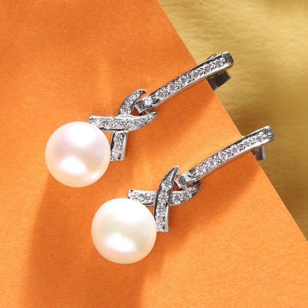 Alternate image for Indian Rhodium-Plated Natural Cream Pearl Dangle Earrings Oceanic Sparks