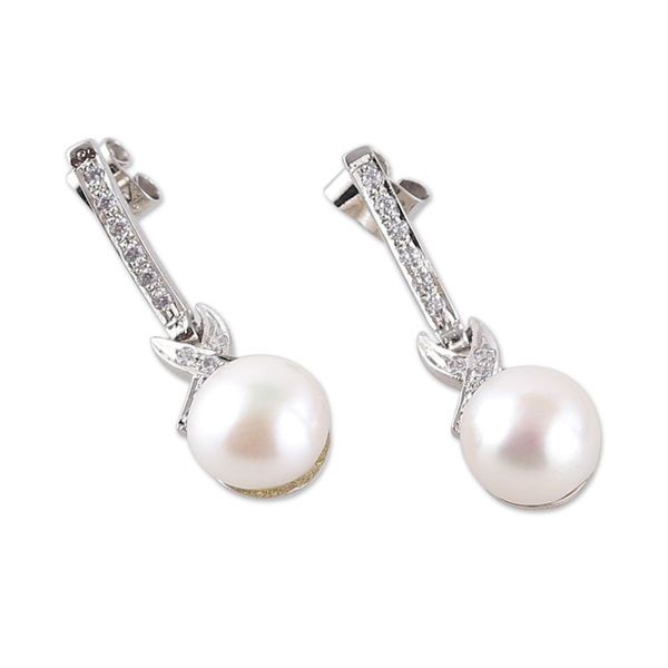 Alternate image for Indian Rhodium-Plated Natural Cream Pearl Dangle Earrings Oceanic Sparks