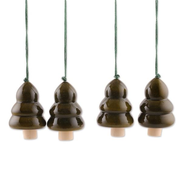 Alternate image for Set of 4 Green Pala Indigo Wood Channapatna Tree Ornaments Green Jingle