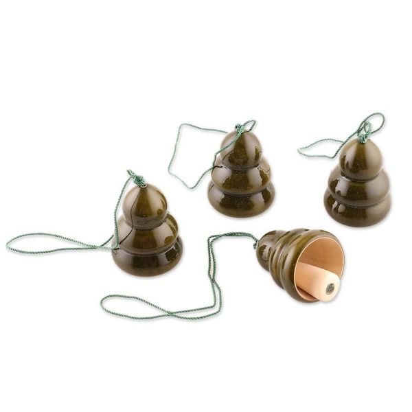 Alternate image for Set of 4 Green Pala Indigo Wood Channapatna Tree Ornaments Green Jingle