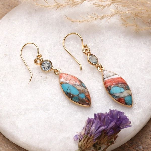 Alternate image for 22k Gold-Plated Reconstituted Turquoise Blue Topaz Earrings Glam of the Beach