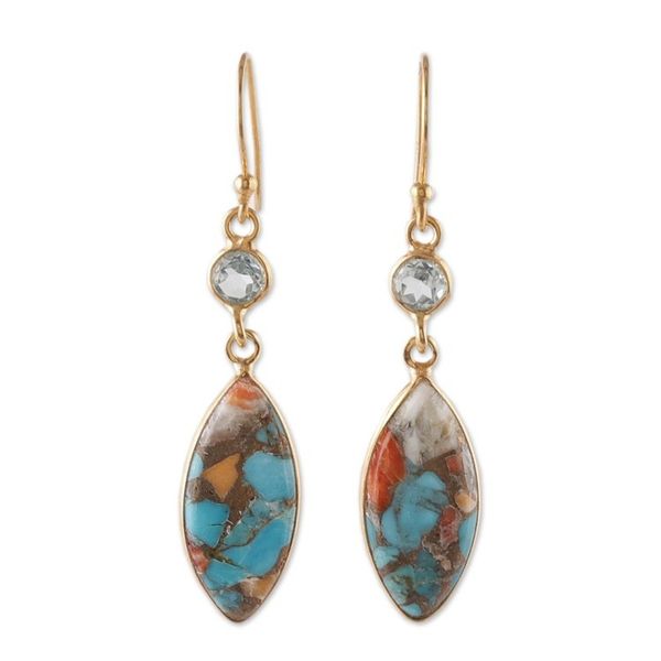 Alternate image for 22k Gold-Plated Reconstituted Turquoise Blue Topaz Earrings Glam of the Beach