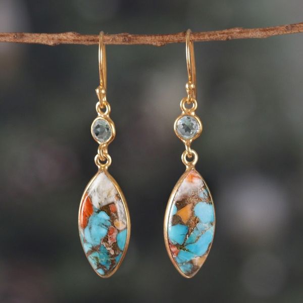 Alternate image for 22k Gold-Plated Reconstituted Turquoise Blue Topaz Earrings Glam of the Beach