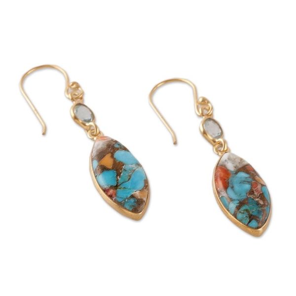 Alternate image for 22k Gold-Plated Reconstituted Turquoise Blue Topaz Earrings Glam of the Beach