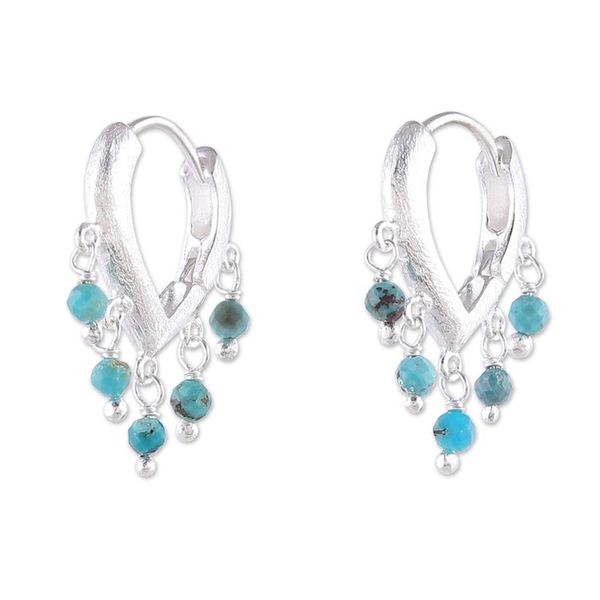 Alternate image for Reconstituted Turquoise Sterling Silver Rain Hoop Earrings Dancing Raindrops