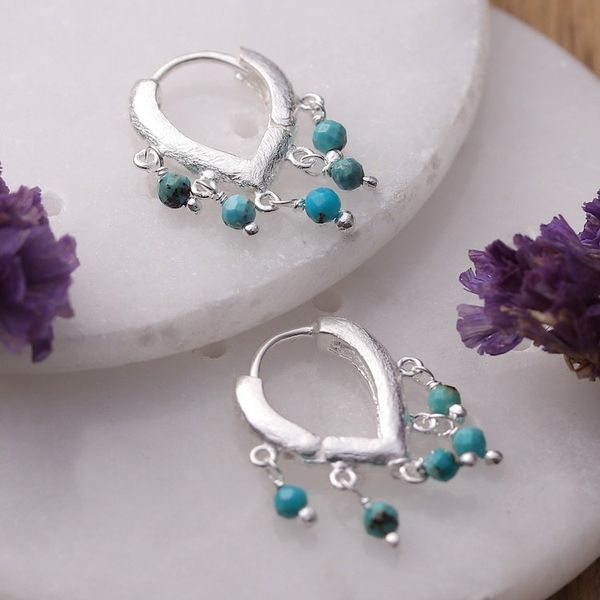 Alternate image for Reconstituted Turquoise Sterling Silver Rain Hoop Earrings Dancing Raindrops