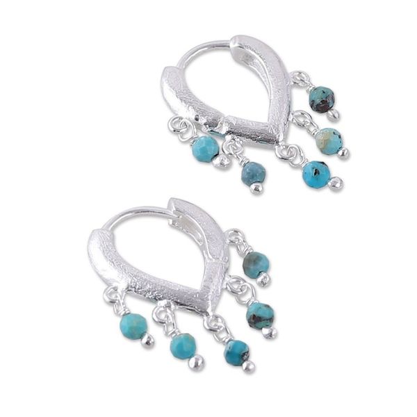 Alternate image for Reconstituted Turquoise Sterling Silver Rain Hoop Earrings Dancing Raindrops