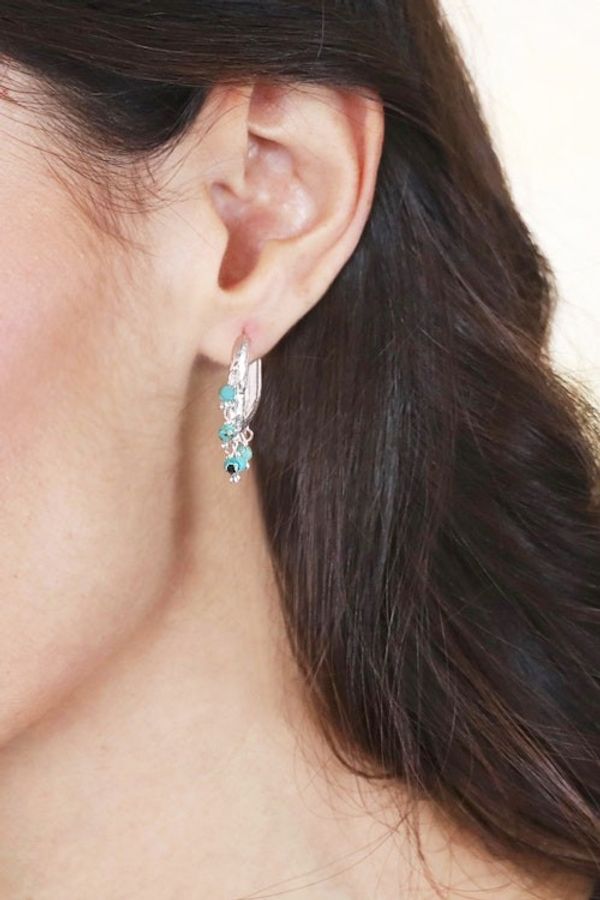 Alternate image for Reconstituted Turquoise Sterling Silver Rain Hoop Earrings Dancing Raindrops