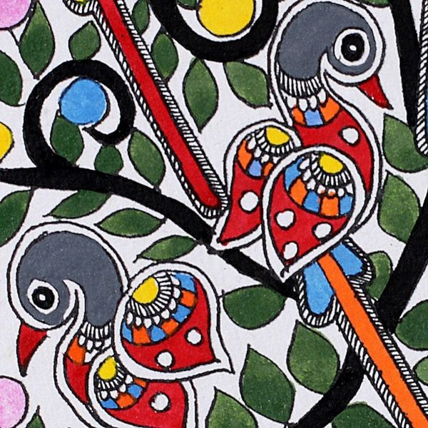Alternate image for Artisan-Made Vegetable Dye Madhubani Painting of Peafowls Peafowls in Harmony
