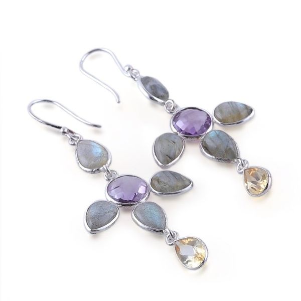 Alternate image for 8-Carat Multi-Gemstone Sterling Silver Dangle Earrings Celestial Drops