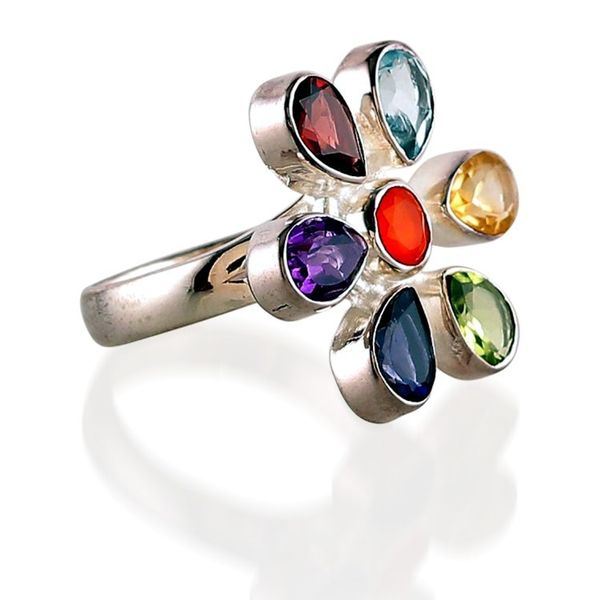 Alternate image for Chakra-Inspired Floral 4-Carat Multi-Gemstone Cocktail Ring Spiritual Petals