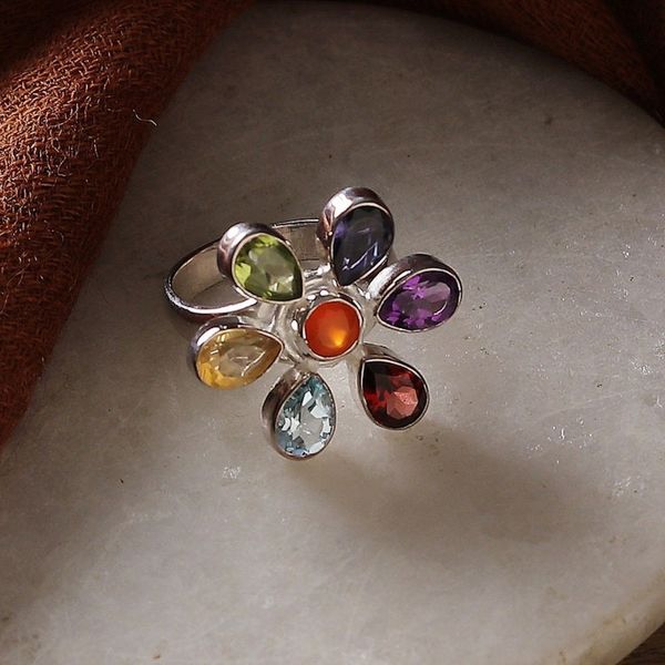 Alternate image for Chakra-Inspired Floral 4-Carat Multi-Gemstone Cocktail Ring Spiritual Petals