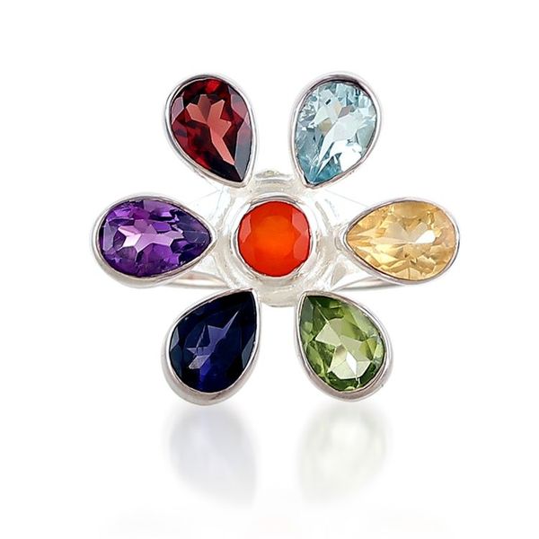 Alternate image for Chakra-Inspired Floral 4-Carat Multi-Gemstone Cocktail Ring Spiritual Petals